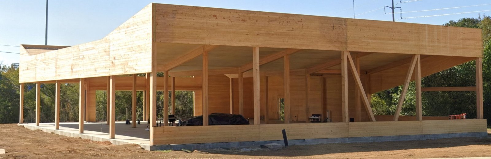 The Con Real building in timber, during construction